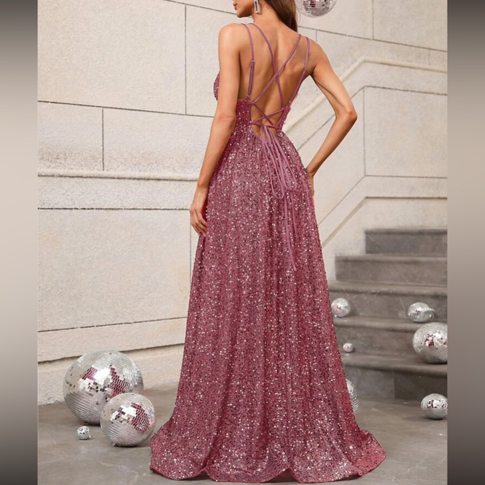 Luxe party formal bridesmaids evening wedding sequins gown dress - Picture 2 of 16